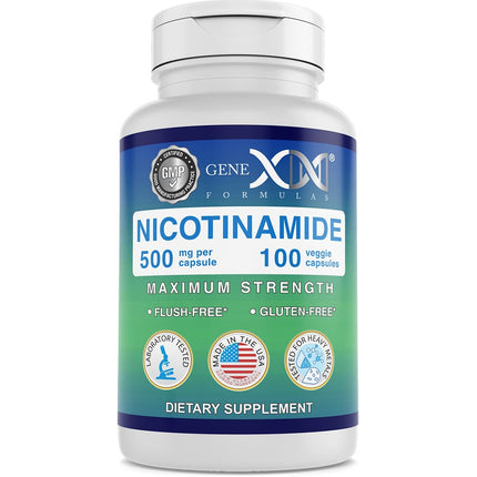 Genex Formulas - Nicotinamide 500mg Vitamin B3 Flush Free Niacin Capsules for Healthy Skin - Niacinamide Supplement Pills Help Produce Keratin & Support Skin Cell Health & Energy - (100 Capsules)