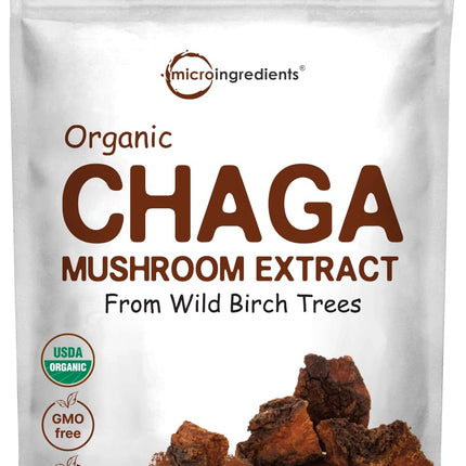 Micro Ingredients Organic Chaga Mushroom Extract, 10 oz | 100:1 Wild Harvested | Supports Immune & Antioxidant Defense | Great for Tea & Smoothies | Non-GMO, Vegan Friendly