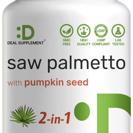 Saw Palmetto Supplement with Pumpkin Seed, 300 Capsules | Promotes Prostate Health | DHT Blocker | Hair Growth Vitamins, Maintain Normal Urinary Frequency