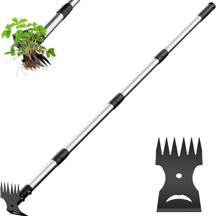 Ukiupop Weed Puller Tool with Long Handle 2-in-1 Garden Hoe and Weed Rake