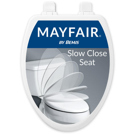 Mayfair Linden Slow Close Toilet Seat, Non Slip Heavy Duty Wood, Easy Install, Elongated, White