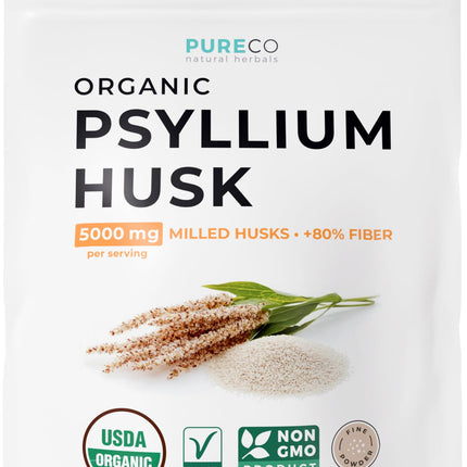 Psyllium Husk Powder Organic Certified - Finely Ground Whole Psyllium Husk Organic Fiber Powder for Baking Smoothies & More - Vegan Gluten Free Non-GMO & Filler Free Soluble Fiber (66 Servings)
