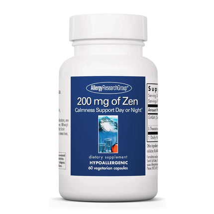 Allergy Research Group ARG 200 mg of Zen - Supports Calm and Stress Balance - Delivers 200 mg L-Theanine & 550 mg GABA per Serving - Vegetarian & Hypoallergenic - 30 Servings - 60 Capsules