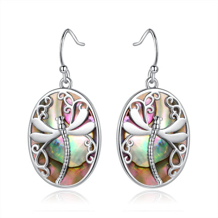Barzel 18K White Gold Plated Created Abalone Dragonfly Dangling Earrings for Women - Made in Brazil