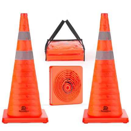 RoadHero 28 Inch 2 Pack Collapsible Traffic Safety Cones with Bag,Orange