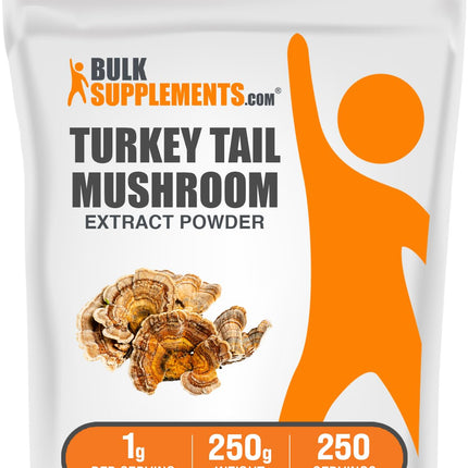 BulkSupplements.com Turkey Tail Mushroom Extract Powder - Coriolus Versicolor Extract, Mushroom Supplement - Vegan & Gluten Free, 1g per Serving, 500g (1.1 lbs) (Pack of 1)