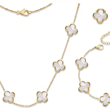 SHINYY Four Leaf Clover Choker Necklace for Women | 18K Gold Plated Lucky 4 Leaf Jewelry | Trendy Gifts (Set, White Gold)