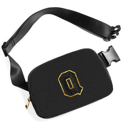 Gitus Belt Bag Fanny Pack Crossbody Bags with Initial Letter Patch Gifts for Wife Older Women Mother Coworker Bridesmaid Anniversary Travel Gifts Beach Gifts (Black-Q)
