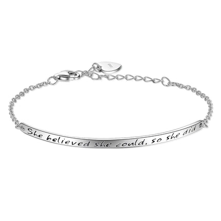 Billie Bijoux Graduation Gifts 925 Sterling Silver Women Engraved Inspirational Adjustable Bracelet “She Believed She Could So She Did” Friendship Gifts (A-silver)