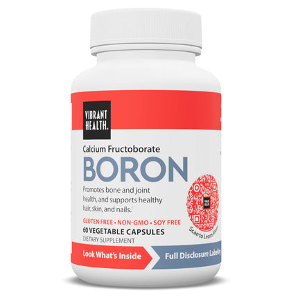 Vibrant Health - Super Natural Boron, Support for Healthy Joints, Hormone Levels, and Connective Tissue with Calcium Fructoborate and Broccoli Powder, Gluten Free, Vegetarian, Non-GMO, 60 Count