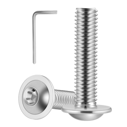 M8-1.25 x 20mm 20 PCS Flanged Button Head Socket Cap Bolts Screws, Stainless Steel 304, Allen Socket Drive, Screwdriver Bit Included, Bright Finish, Fully Machine Thread