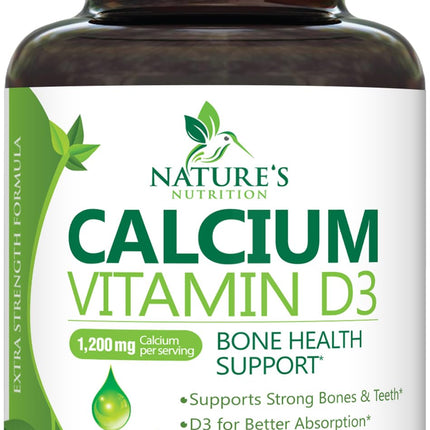 Calcium Supplement with Vitamin D3-1200 mg Calcium per Serving with D3 for Best Absorption - Supports Immune Health, Bones & Teeth - Nature's Calcium is Bottled in USA for Women & Men - 240 Tablets