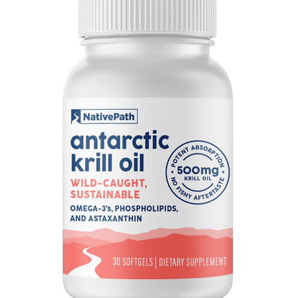 NativePath Wild-Caught Antarctic Krill Oil 500mg - Premium Astaxanthin 200mcg Phospholipid-Bound Omega-3 EPA DHA - Pure Formula GMP Certified Third Party Tested - 30 Softgels