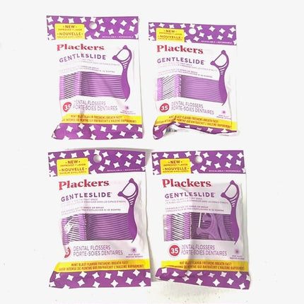 4-Pack of Gentleslide Dental Flossers for Tight Teeth, Cool Mint Flavor, Tartar Pick, 4 Packs of 35 Picks