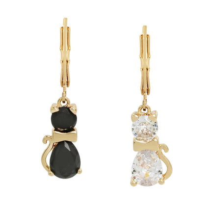 Betsey Johnson CZ Cat Mismatched Drop Earrings