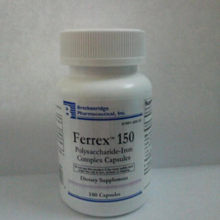 Breckenridge Ferrex 150 Polysaccharide Iron Complex Caps 100ct *Non Blister* by "Breckenridge Pharmaceutical, Inc."