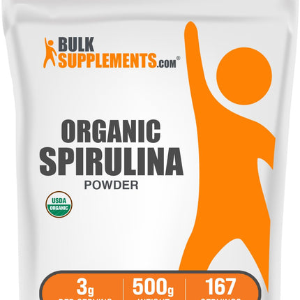 BulkSupplements.com Organic Spirulina Powder - Superfood, Green Spirulina Powder, Herbal Supplement - Vegan-Friendly, 3g per Serving, 500g (1.1 lbs) (Pack of 1)