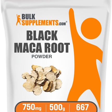 BulkSupplements.com Black Maca Powder - Black Maca Root Supplement, Herbal Supplement for Men & Women - Vegan, Gluten Free, 750mg per Serving, 500g (1.1 lbs) (Pack of 1)
