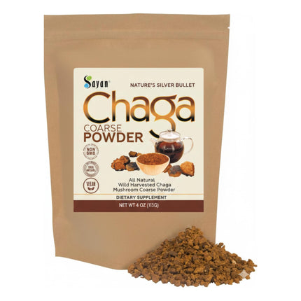 Sayan Siberian Pure Raw Coarse Chaga Powder 4 Oz / 113g – Premium Wild Forest Harvested Super Antioxidant Tea – Supports Immune System and Digestive Health – Focus, Energy, Clarity, Wellness - Non-GMO