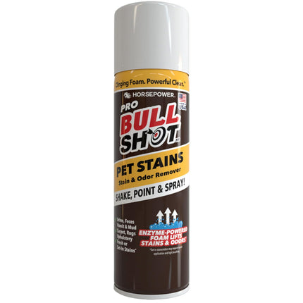 Bull Shot Pet Pro Stain Remover, AS SEEN ON TV, Urine & Odor Emulsifier, Enzyme-Powered Professional Strength Foam for Urine, Feces, Vomit, Odors, Dirt On Carpet, Area Rugs, Upholstery, Old Stains