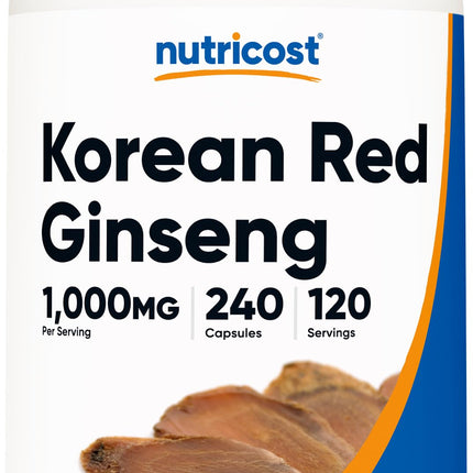 Nutricost Korean Ginseng 1000mg Serving, 240 Capsules - 500mg Per Capsule, 120 Servings - Korean Panax Red Ginseng - Gluten Free & Non-GMO