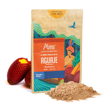 Amazon Andes Aguaje Fruit Powder - Buriti Wild Harvested in Peru - Support Menstrual Disorder - Non-GMO Allegen-Free & Vegan - Halal - Contains Phytoestrogens - 5.2 Ounce (40 Servings)