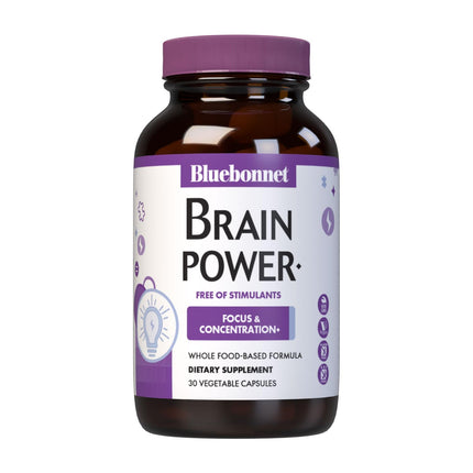 Bluebonnet Nutrition BrainPower – Whole Food-Based Nootropic Blend - for Brain Health*- Non-GMO, Vegan - Free of Gluten, Dairy, Soy & Stimulants - 30 Vegetable Capsules, 15 Servings