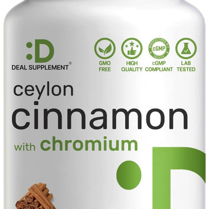 Ceylon Cinnamon with Chromium 1000mcg, 240 Capsules | Active Inner Bark Extract, True Sri Lanka Source | Natural Cinnamon Supplements