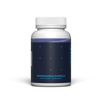Blueprint Bryan Johnson Ashwagandha & Rhodiola Supplement – 120mg Ashwagandha + Rhodiola Root – Daily Adaptogen Capsules for Stress Support, Mood Balance, Energy & Focus – 30 Vegan Capsules