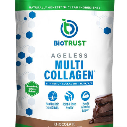 BioTrust Ageless Multi Collagen Peptides Powder – 5 Types (I, II, III, V, X) – Chocolate Collagen Powder for Women & Men – Hydrolyzed Protein – Grass Fed Beef, Fish, Chicken, Eggshell Membrane