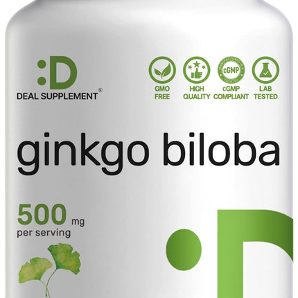 DEAL SUPPLEMENT Ginkgo Biloba 500mg Per Serving, 240 Capsules, 4 Month Supply – Grown in Northern Asia – Extra Strength, Promotes Brain Function