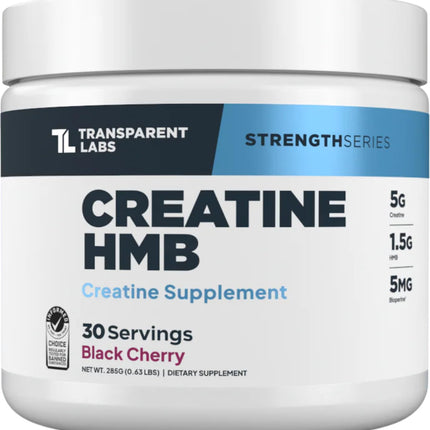 Transparent Labs Creatine HMB - Creatine Monohydrate Powder with HMB for Muscle Growth, Increased Strength, Enhanced Energy Output, and Improved Athletic Performance - 30 Servings, Black Cherry