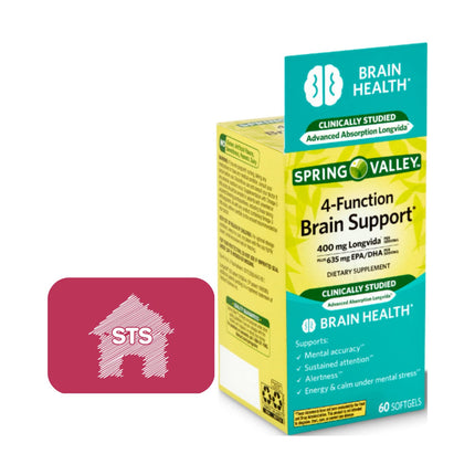 Spring Valley 4-Function Brain Support, 60 Count + STS Sticker.