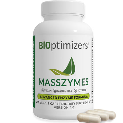 BiOptimizers MassZymes - Complete Digestive Enzymes Supplement for Gut Health - Bloating Relief for Men and Women - Lipase Amylase Bromelain Digestive Enzymes (250 Capsules)