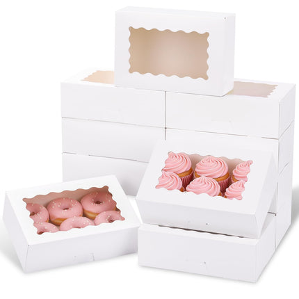 Moretoes 45pcs Cookie Boxes with Window, 9x6x3in Auto-Popup Bakery Boxes