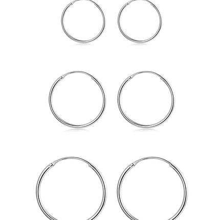 Sllaiss 3 Pairs 925 Sterling Silver Small Hoop Earrings For Women Men Round Endless Hoop Earrings Set Lightweight 10MM 15MM 20MM (Set 1：10MM 15MM 20MM)