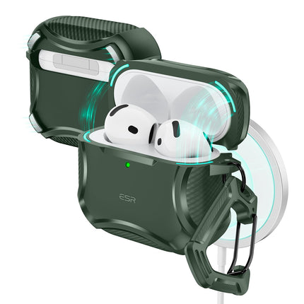 ESR for AirPods 4 Case, Compatible with AirPods 4th Generation Case (2024), Compatible with MagSafe, Powerful Drop Protection, Magnetic Lid, Cyber Series, Green