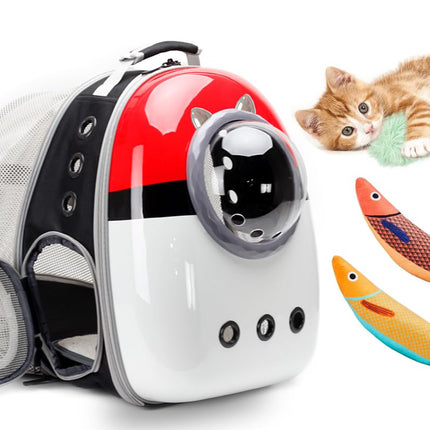 Expandable Cat Carrier Backpack with Catnip Toys, Backpack for Cats Kitten Small Puppy, Airline Approved Cat Bubble Backpack, Space Capsule Astronaut Carrier… (RED BP&Toy, Back Extension)