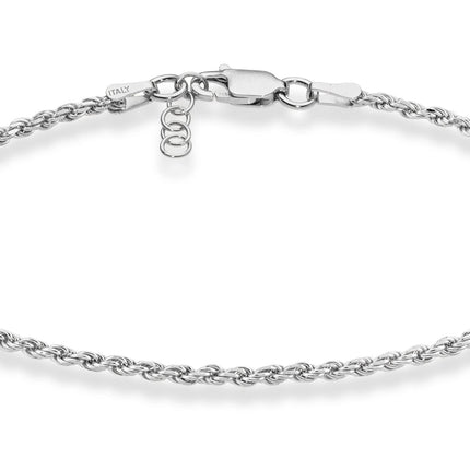 Miabella Solid 925 Sterling Silver Italian 2mm, 3mm Diamond-Cut Braided Rope Chain Bracelet for Women Men, Made in Italy (2mm - Length 6.5 Inches)