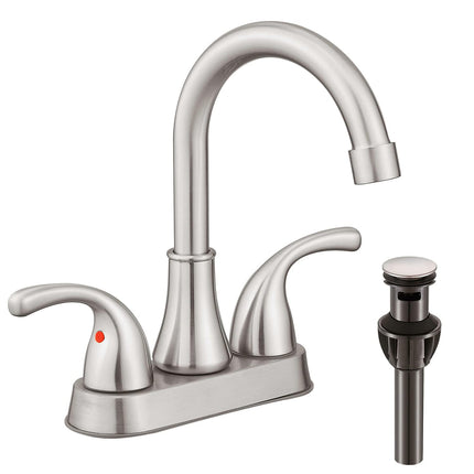 Bathroom Sink Faucet FRANSITON 4 Inch Faucet 2 Handle Bathroom Sink Faucets Lead-Free Brushed Nickel Bath Sink Faucets with Pop-up Drain Stopper and Supply Hoses
