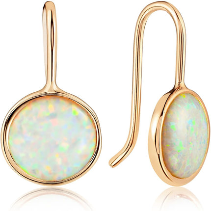 Created Opal Earrings for Women 14K Gold Plated - White Dangles for Brides