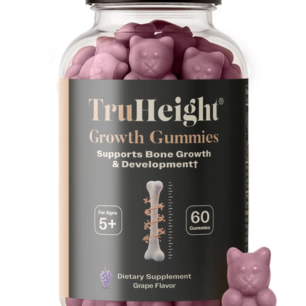 TruHeight Growth Gummies (Grape) Tall Nutrition for Natural Growth Supplement for Kids & Teens - Vitamin D, K, Calcium & Ashwagandha, Bone Strength Vitamins D3 K2, Picky Eater, Taller Ages 5+
