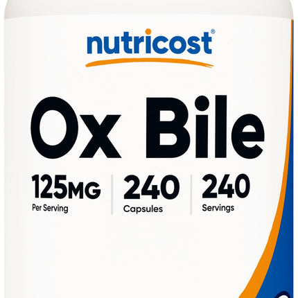 Nutricost Ox Bile Capsules 125mg, 240 Capsules - Non-GMO