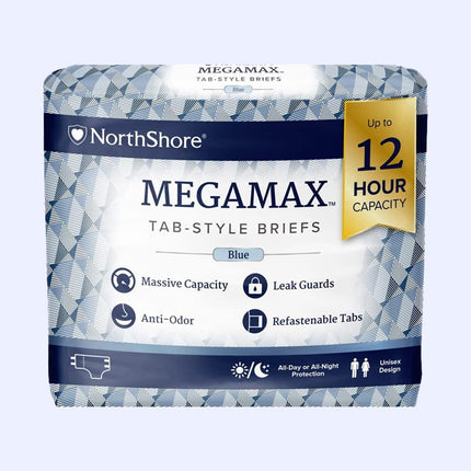 NorthShore MegaMax 12-Hour HBL Adult Diapers for Heavy Bladder Leaks, Large, 10 Count, Blue, 42-54 inches, Tab-Style Incontinence Underwear for Men, Women & Teens