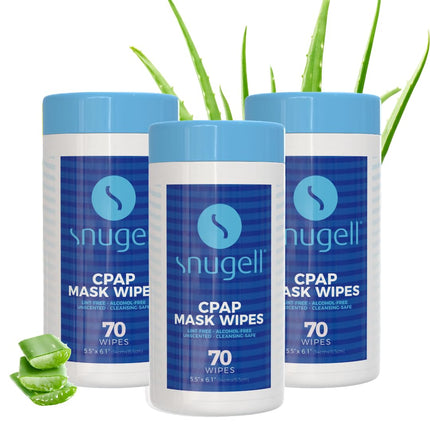 Snugell Unscented CPAP Mask Wipes (3 Canisters, 70 Wipes Each) – 100% Soft Cotton – Skin-Safe with Aloe Vera - Lint & Alcohol Free – Perfect for Cleaning CPAP Masks, Tubes, and Devices