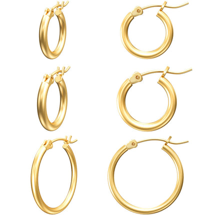 Gacimy 3 Pairs Gold Plated Hoop Earrings Set for Women, 14/16/20MM