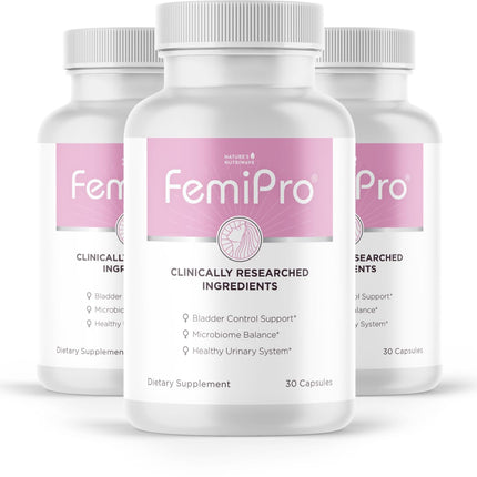 Femipro Bladder Control Supplements for Women & Men, Natural Herb & Probiotic Blend, Supports Urinary Tract Health & Microbiome Balance | Made in USA Non-GMO, 30 Capsules, 3 Month Supply