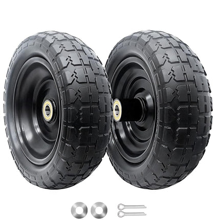 10-Inch Solid Replacement Tire and Wheel 4.10/3.50-4" - Flat Free Tires for Cart, Dolly, Hand Truck, Generator, Lawnmower, Garden Wagon with 5/8” Axle Bore Hole - Double Sealed Bearings (2)