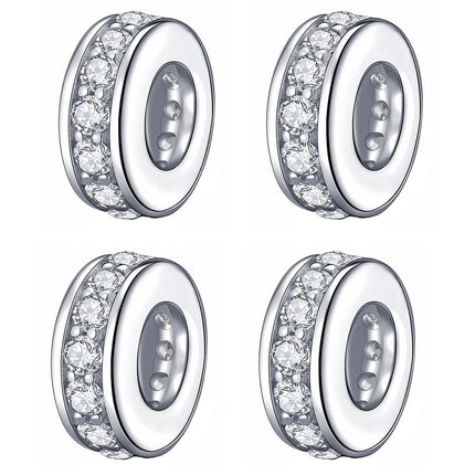 925 Sterling Silver Spacer Charm Bead for Pandora Charms Bracelets (4pcs Clear CZ Stoppers)