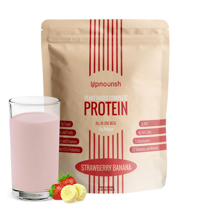 UpNourish Strawberry Banana Vegan Protein Powder 54 Superfoods Powder,1.5 Billion CFU Probiotics 21g Plant Based Protein,No Sugar No Dairy No GMO Dairy Free,Meal Replacement Shake Keto-Friendly Low-Carb Diet,15 Servings